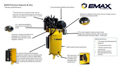 Image showing 9 th EMAX 7.5 HP 80 gal. 2-Stage Industrial V4 Pressure Lubricated Pump SILENT Air Compressor, 175 PSI, 1-Phase, 31 CFM at 100 PSI