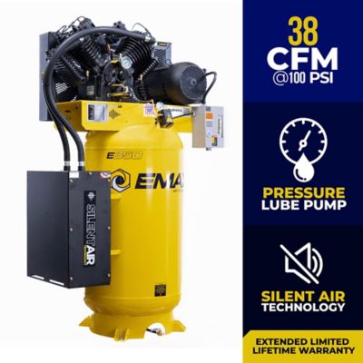EMAX 10 HP 80 gal. 2 Stage Single Phase Industrial V4 Pressure Lubricated Pump 38 CFM at 100 PSI SILENT Air Compressor