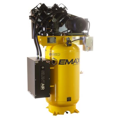 EMAX 7.5HP 80 gal. 2 Stage Single Phase Industrial V4 Pressure Lubricated Pump 31 CFM at 100 PSI Plus SILENT Air Compressor