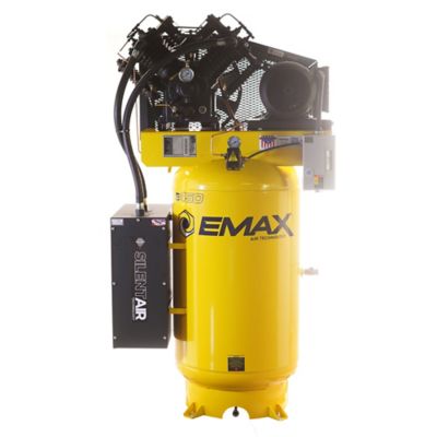 EMAX 7.5 HP 80 gal. 2-Stage Industrial V4 Pressure Lubricated Pump Plus SILENT Air Compressor, 175 PSI, 3-Phase