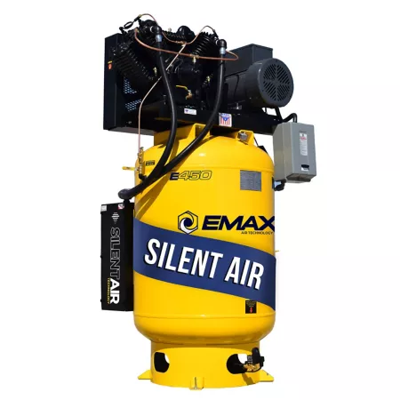 EMAX 7.5HP 120 gal Single Phase V4 2 Stage Lubricated Industrial Pump 31CFM @ 100PSI plus QUIET Air Compressor Stationary Air Compressors