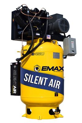 EMAX 7.5 HP 120 gal. 2-Stage 3 Phase Industrial V4 Pressure lubricated Pump 31 CFM @ 100PSI Plus SILENT Air Compressor