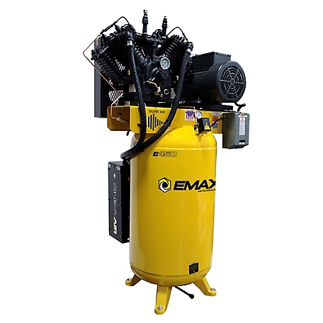 EMAX 10HP 80G 2 Stage 3-Phase Industrial V4 Pressure Lubricated Pump 38CFM@100 PSI Plus SILENT Air Compressor-ESP10V080V3