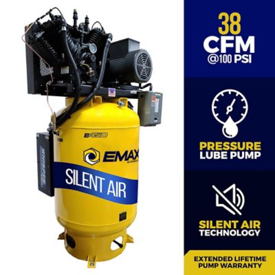 EMAX 10HP 120G 2-Stage 3Phase Industrial V4 Pressure Lubricated Pump 38CFM @100PSI Plus SILENT Air Compressor-ESP10V120V3