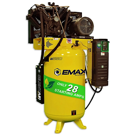 EMAX 10HP 80G 2 Stg 3PH Industrial V4 Pressure Lubricated Pump 38CFM @100PSI SMART SILENT Air Compressor & Cooling Radiator