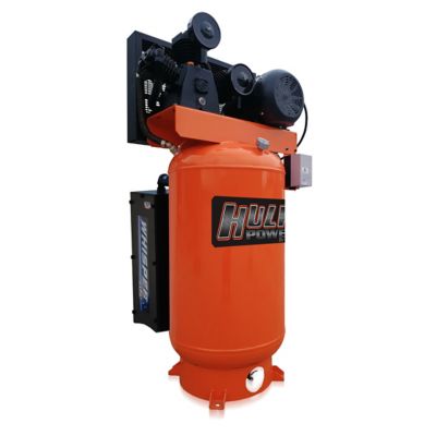 Hulk Power by EMAX 5 HP 80 gal. 2 Stage 1 Phase Splash lubricated Pump 18CFM @100PSI Industrial Silent Air Compressor It’s got what a compressor like this is supposed to have, cast iron crank case, mag starter, and a super warranty
