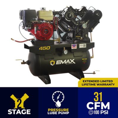 EMAX 13HP 30G 2Stg Industrial Plus V4 Pressure lubricated Pump 31CFM HONDA GX390 Gas Engine Air Compressor-truck mount