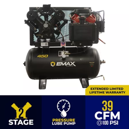 EMAX 18HP 30G Elect Start V4 Industrial Pressure Lubricated Pump 2 Piece 39 CFM at 100 PSI Gas Powered Air Compressor-EGES1830ST Stationary Air Compressors