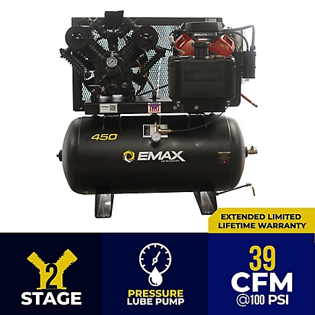 EMAX 18HP 30G Elec. Start 2-Stg Industrial V4 Pressure Lubricated Pump 39CFM at 100PSI Gas powered Air Compressor-EGES1830ST