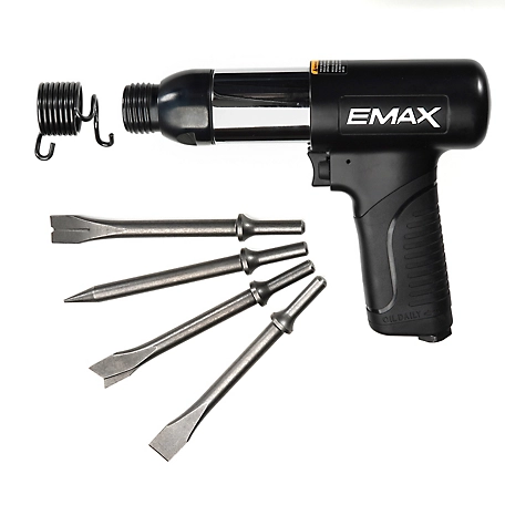 EMAX 250mm 16 CFM 2100 BPM Pnuematic Industrial-Duty Vibration-Dampening Long Barrel Air Hammer & Kit-EATHM10S1P