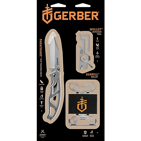 Gerber Legendary Paraframe Knife, Mullet Multi-tool and Barbill Wallet, 31-004020