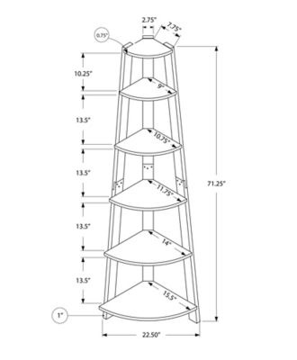 Image showing  Monarch Specialties 5-Shelf Corner Etagere Bookcase, 72 in.
