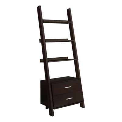 Monarch Specialties 69 in. 4-Shelf Ladder Bookcase with 2 Drawers