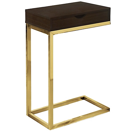 Monarch Specialties C-Shaped Metal Accent Side Table with Drawer