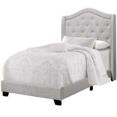Monarch Specialties Linen Bed Frame with Tufted Wing Back Headboard, Queen