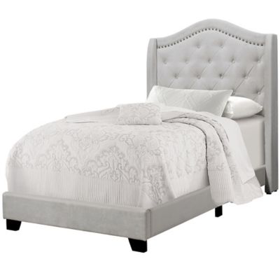 Monarch Specialties Queen Size Linen Bed Frame with Tufted Wing Back Headboard