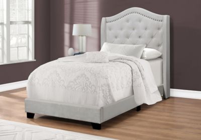 Image showing  Linen Bed Frame with Tufted Wing Back Headboard, Queen