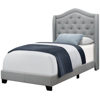 Monarch Specialties Queen Size Linen Bed Frame with Tufted Wing Back Headboard
