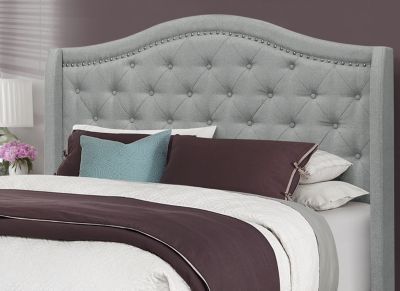 Image showing 6 th Monarch Specialties Linen Bed Frame with Tufted Wing Back Headboard, Queen