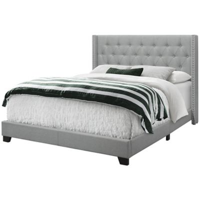 Monarch Specialties Linen Bed Frame with Wing Back Headboard, Queen Size