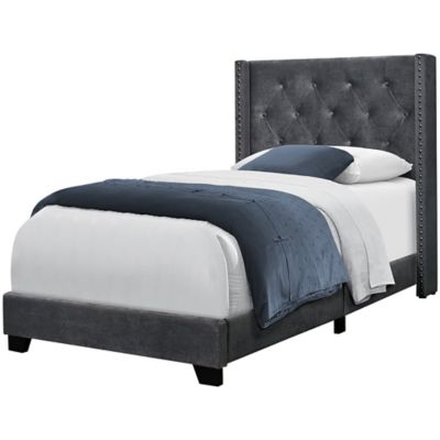 Monarch Specialties Linen Bed Frame with Wing Back Headboard, Twin