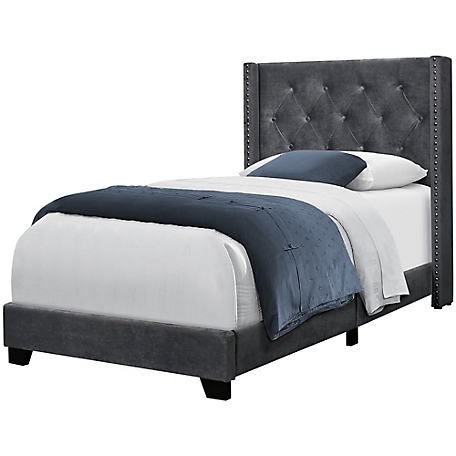Monarch Specialties Twin Size Linen Bed Frame with Wing Back Headboard, I 5984T