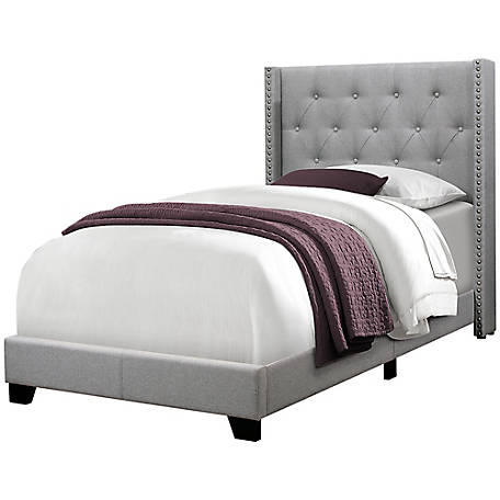 Monarch Specialties Twin Size Linen Bed, Twin Bed With Headboard And Mattress