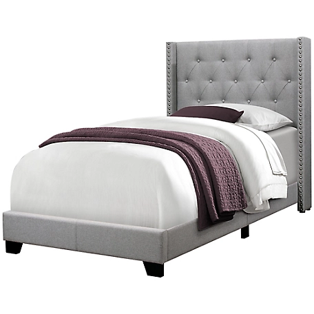 Monarch Specialties Twin Size Linen Bed Frame with Wing Back Headboard, I 5984T
