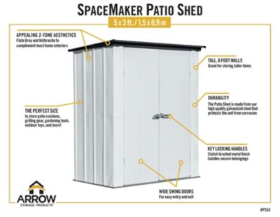 Image showing 5 th Arrow Spacemaker Patio Steel Storage Shed, Flute Gray/Anthracite, 5 ft. x 3 ft.