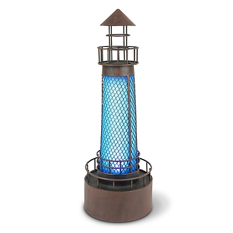 Garden Meadow 21 in. Solar LED Metal Lighthouse Outdoor Decor, Blue, 71144EC-1