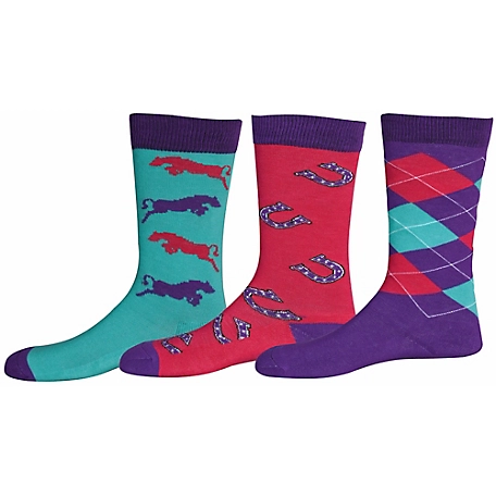 TuffRider Unisex Kids' Horse Print Ankle Socks, 3 Pair
