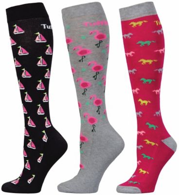 TuffRider Ladies' Flamingo/Boat/Horse Knee Hi Socks, 3 pk., 100777, 100777-645-1272-16-616