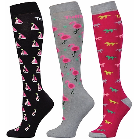 TuffRider Ladies' Flamingo/Boat/Horse Knee Hi Socks, 3 pk., 100777, 100777-645-1272-16-616