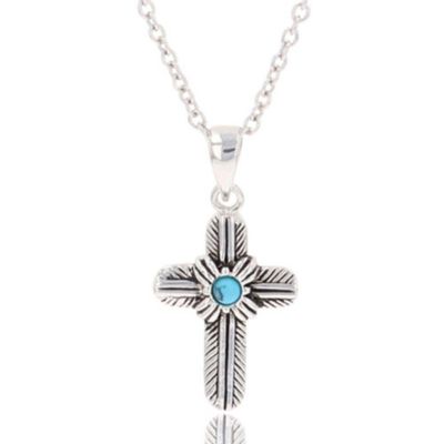 Montana Silversmiths Feathered Cross Turquoise Center Pendant Necklace, NC4529