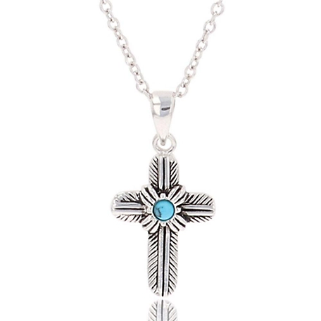 Montana Silversmiths Feathered Cross Turquoise Center Pendant Necklace, NC4529