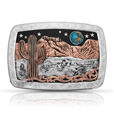Montana Silversmiths Desert Moon Turquoise Cactus Belt Buckle, 42110