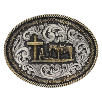 Montana Silversmiths 2-Tone Rope and Barbed Wire Classic Impressions Christian Cowboy Attitude Belt Buckle, A543 Great buckle