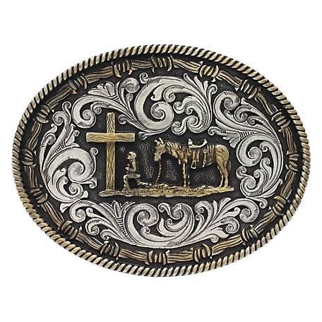Montana Silversmiths 2-Tone Rope and Barbed Wire Classic Impressions Christian Cowboy Attitude Belt Buckle, A543
