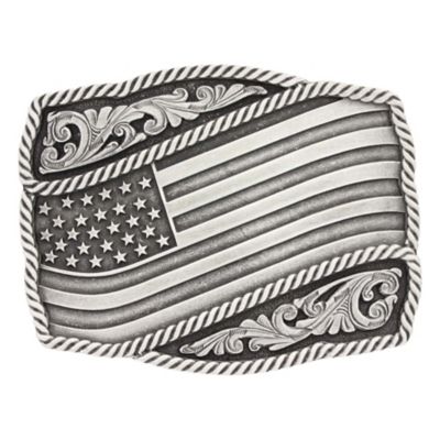 Montana Silversmiths Classic Impressions Waving American Flag Attitude Belt Buckle, A590S