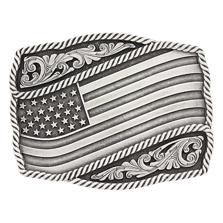 Montana Silversmiths Classic Impressions Waving American Flag Attitude Belt Buckle, A590S