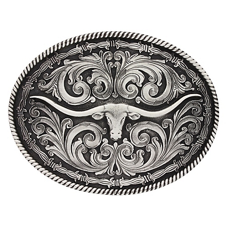 Montana Silversmiths Rope and Barbed Wire Longhorn Classic Impressions Attitude Belt Buckle, A550S