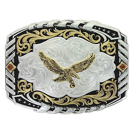 Montana Silversmiths 2-Tone Cantle Roll Soaring Eagle Belt Buckle, 34800-696