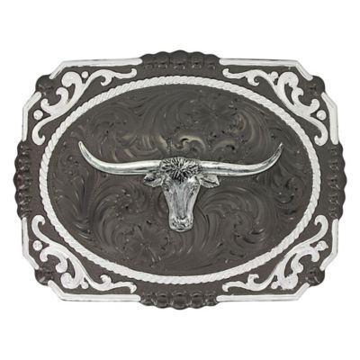 Montana Silversmiths Gunmetal Cameo Filigree with Longhorn Steer Belt Buckle, 25815SB-767M