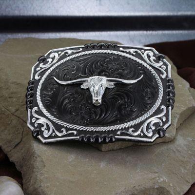 Image showing  Gunmetal Cameo Filigree with Longhorn Steer Belt Buckle, 25815SB-767M
