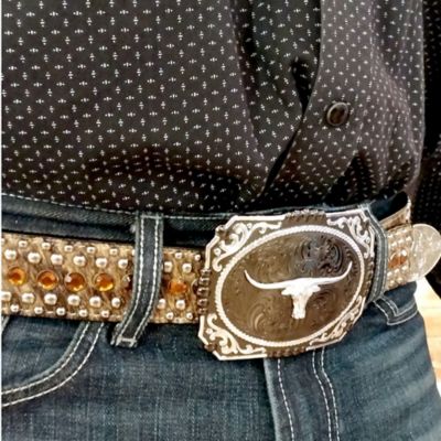 Image showing  Gunmetal Cameo Filigree with Longhorn Steer Belt Buckle, 25815SB-767M