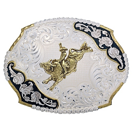 Montana Silversmiths Antique Leaves Western Bull Rider Belt Buckle, 3810-528-BK