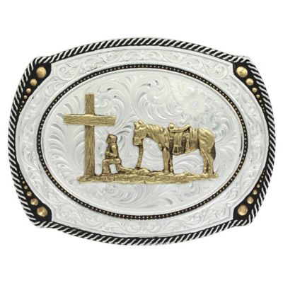 Montana Silversmiths Large Cameo Roped Christian Cowboy Belt Buckle, 31210-731