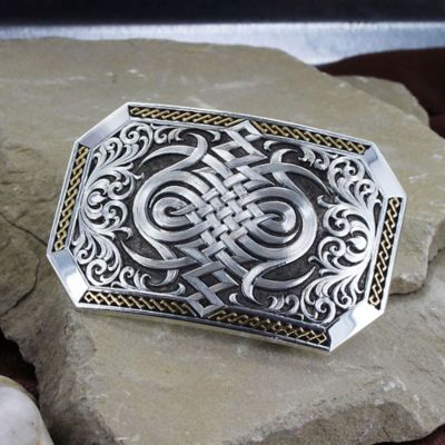 Image showing  Antiqued 2-Tone Western Celtic Knot Belt Buckle, Silver/Gold
