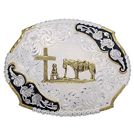 Montana Silversmiths Antique Leaves Western Christian Cowboy Belt Buckle, 3810-731-BK