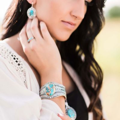 Image showing  Women's Nature's Beauty Glacier Feather Brass Alloy Cuff Bracelet, Turquoise, BC3358GMTQ